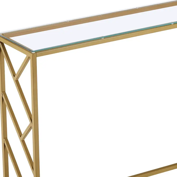42" Clear and Gold Glass and Steel Frame Console Table