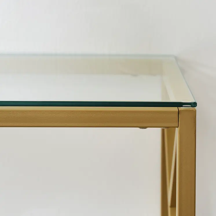 42" Clear and Gold Glass and Steel Frame Console Table