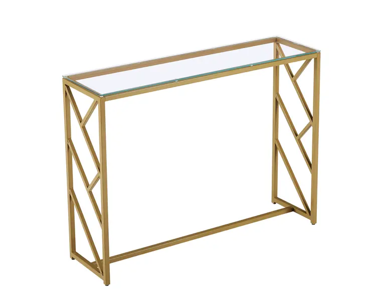 42" Clear and Gold Glass and Steel Frame Console Table