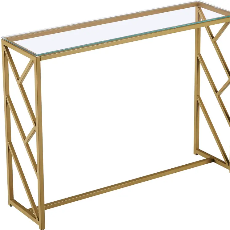 42" Clear and Gold Glass and Steel Frame Console Table
