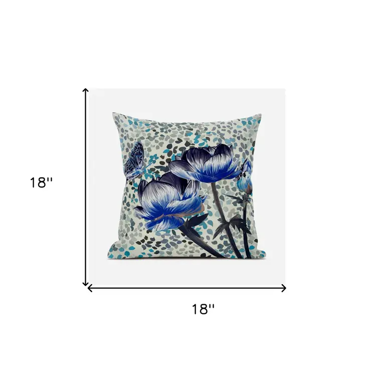 18" X 18" Blue and Green Butterfly Broadcloth Floral Zippered Pillow