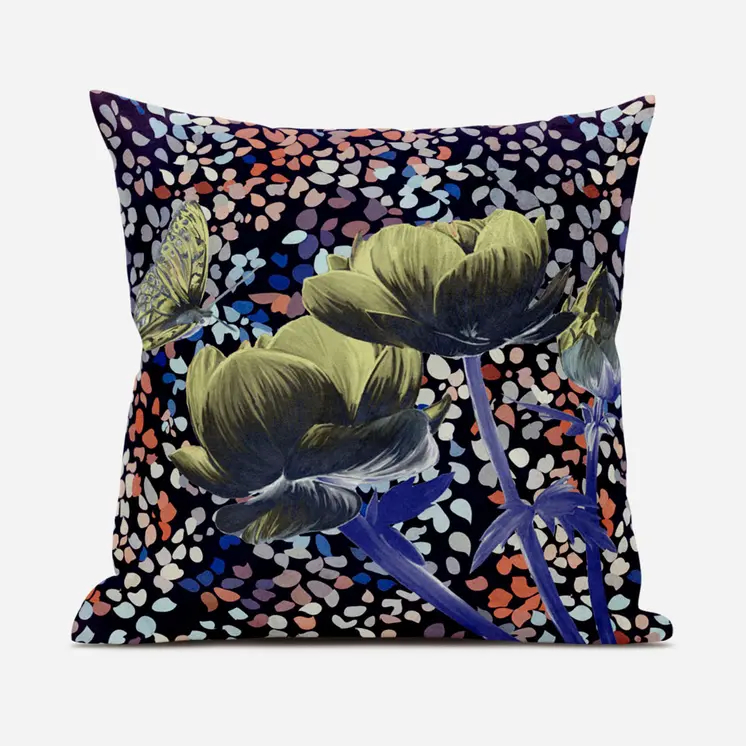 5" Green and Yellow Butterfly Floral Broadcloth Throw Pillow
