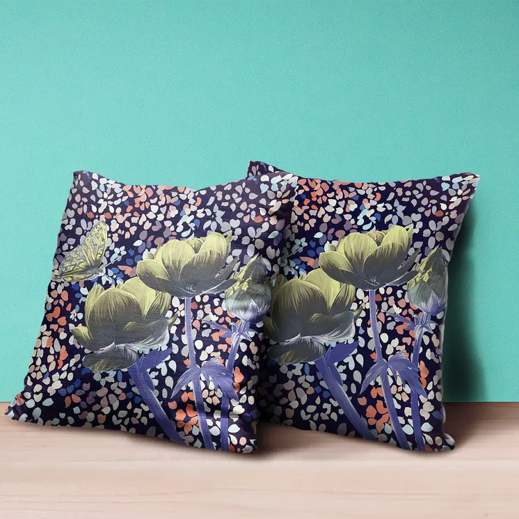 5" Green and Yellow Butterfly Floral Broadcloth Throw Pillow