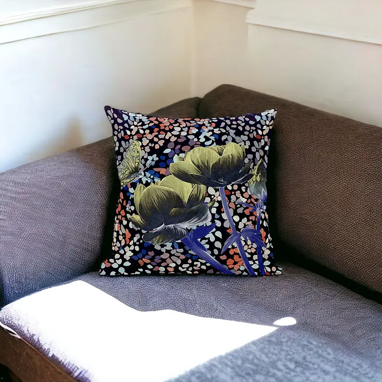 5" Green and Yellow Butterfly Floral Broadcloth Throw Pillow