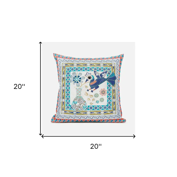 5" Pink and Green Peacock Floral Broadcloth Throw Pillow
