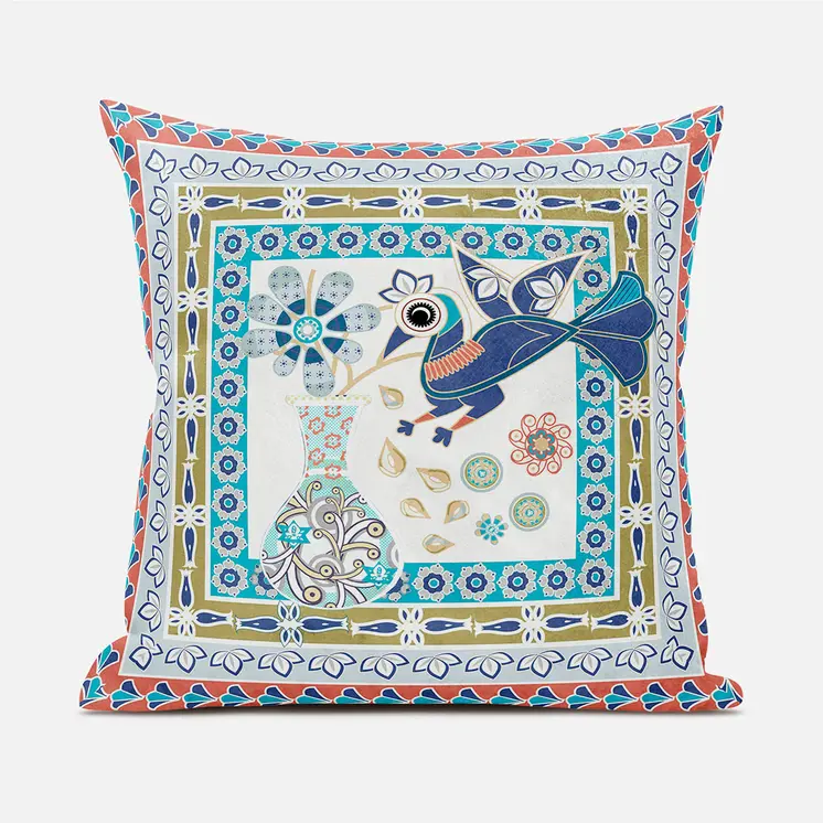 5" Pink and Green Peacock Floral Broadcloth Throw Pillow