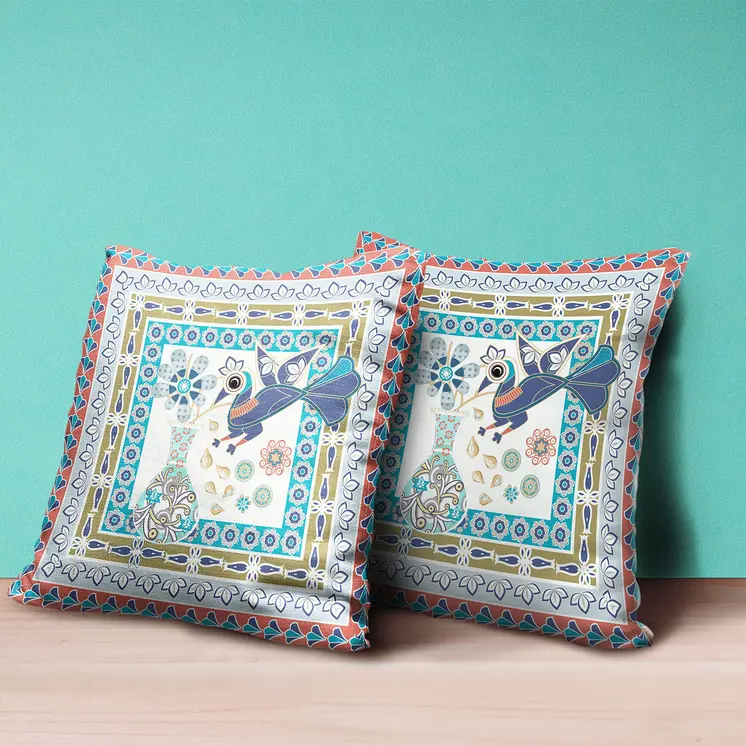 5" Pink and Green Peacock Floral Broadcloth Throw Pillow