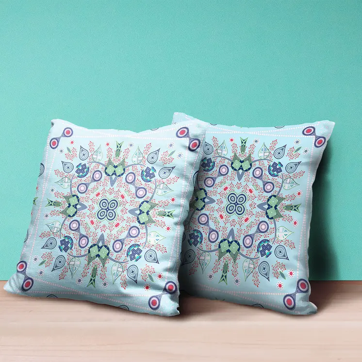 16" X 16" Blue and Green Broadcloth Paisley Zippered Pillow