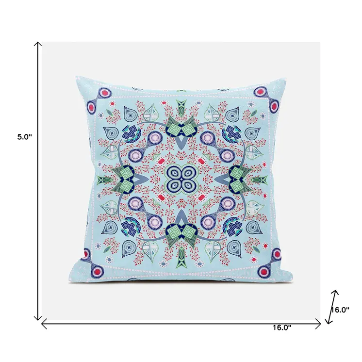 16" X 16" Blue and Green Broadcloth Paisley Zippered Pillow