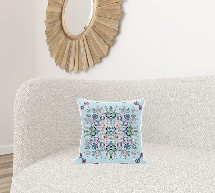 16" X 16" Blue and Green Broadcloth Paisley Zippered Pillow