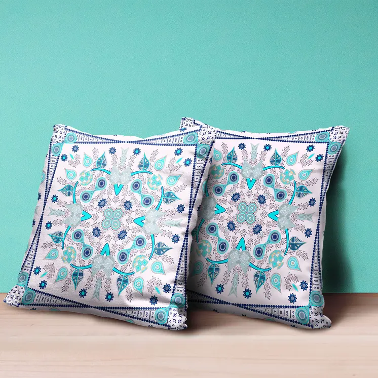 20" X 20" Blue and Pink Broadcloth Paisley Zippered Pillow