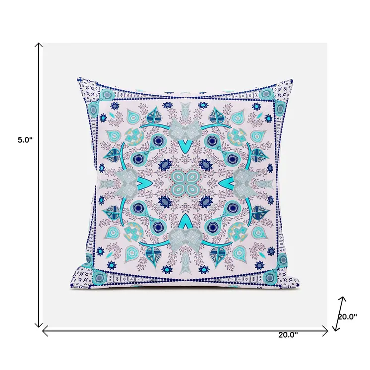 20" X 20" Blue and Pink Broadcloth Paisley Zippered Pillow