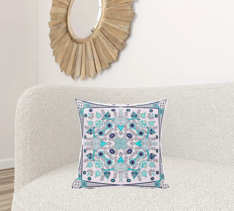 20" X 20" Blue and Pink Broadcloth Paisley Zippered Pillow