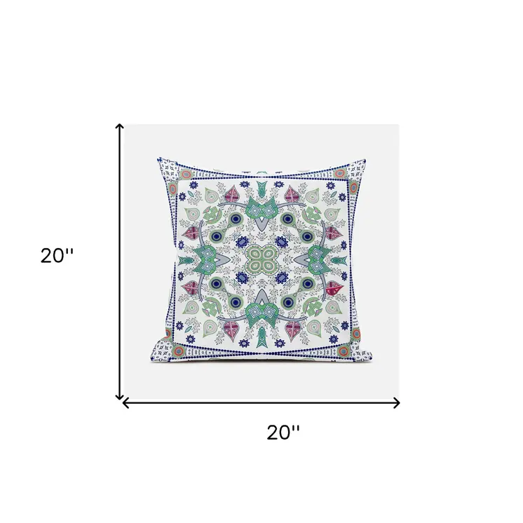 20" X 20" Blue and White Broadcloth Paisley Zippered Pillow