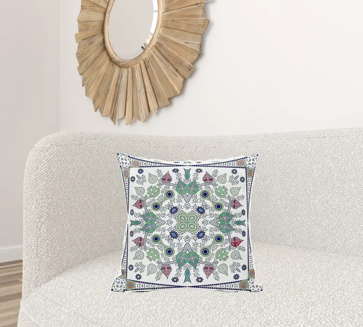 20" X 20" Blue and White Broadcloth Paisley Zippered Pillow