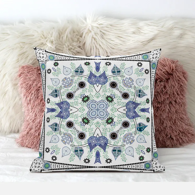 18" X 18" Gray and White Broadcloth Paisley Zippered Pillow