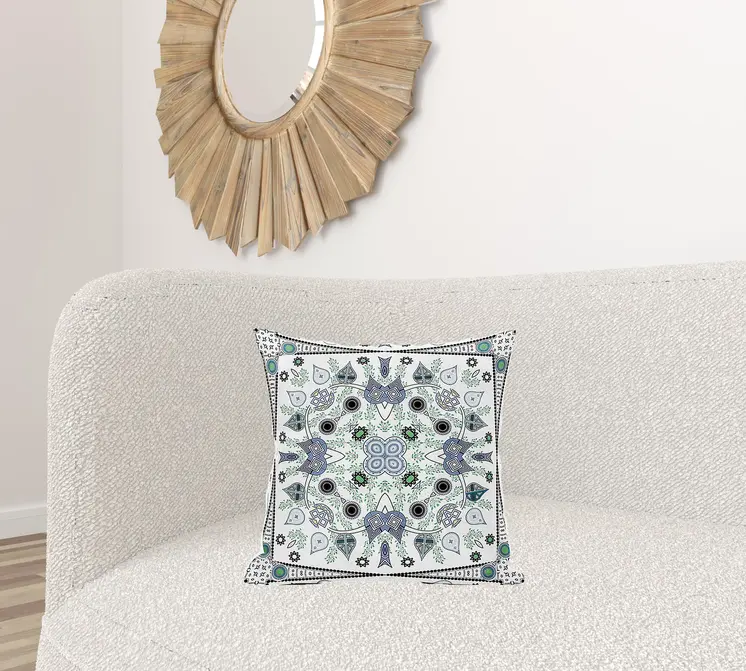 18" X 18" Gray and White Broadcloth Paisley Zippered Pillow