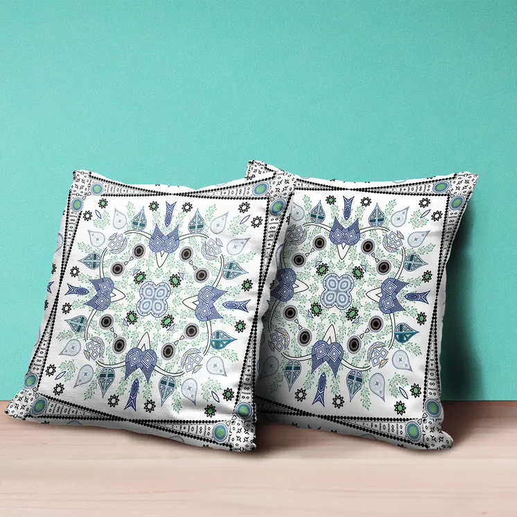 20" X 20" Gray and White Broadcloth Paisley Zippered Pillow