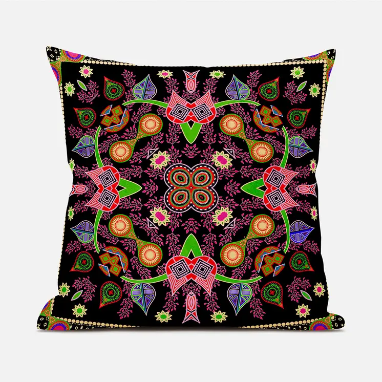 18" X 18" Black and Pink Broadcloth Paisley Zippered Pillow