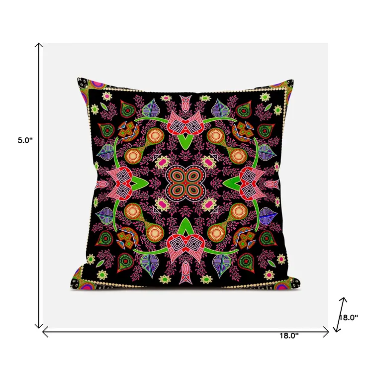18" X 18" Black and Pink Broadcloth Paisley Zippered Pillow