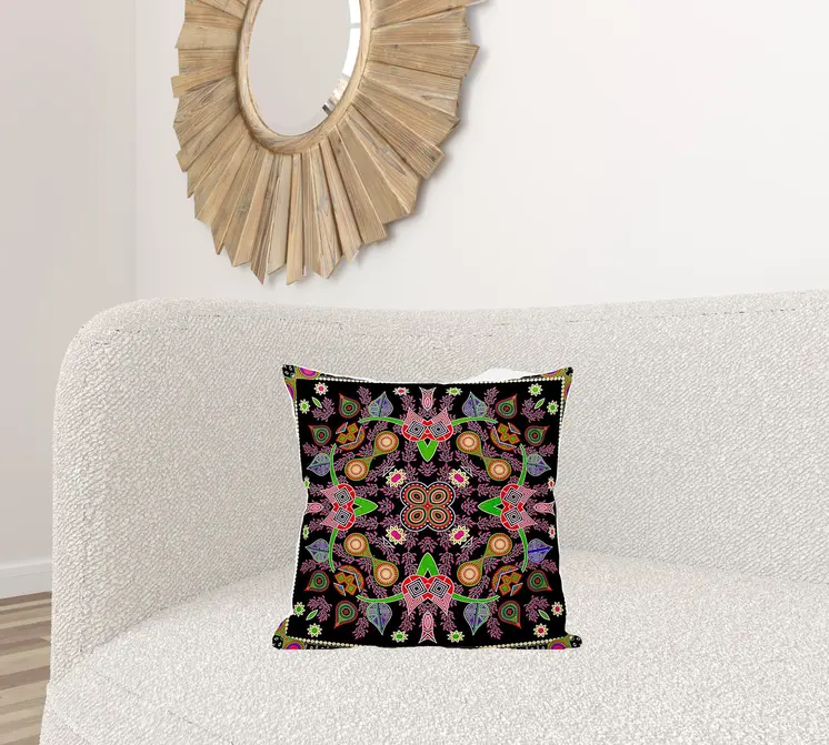18" X 18" Black and Pink Broadcloth Paisley Zippered Pillow