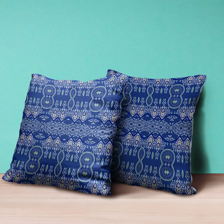 20" X 20" Navy Blue Broadcloth Paisley Zippered Pillow