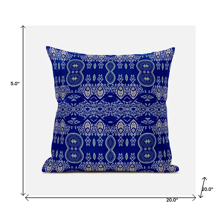 20" X 20" Navy Blue Broadcloth Paisley Zippered Pillow