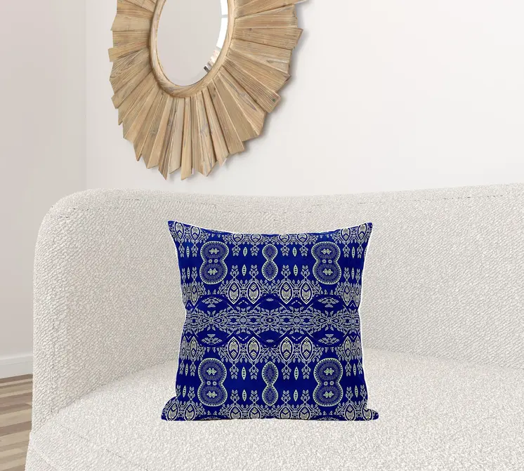 20" X 20" Navy Blue Broadcloth Paisley Zippered Pillow