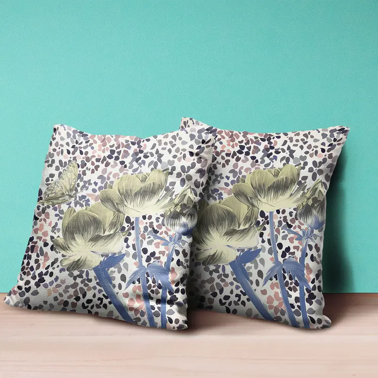 20" x 20" Blue and Yellow Butterfly Blown Seam Floral Indoor Outdoor Throw Pillow