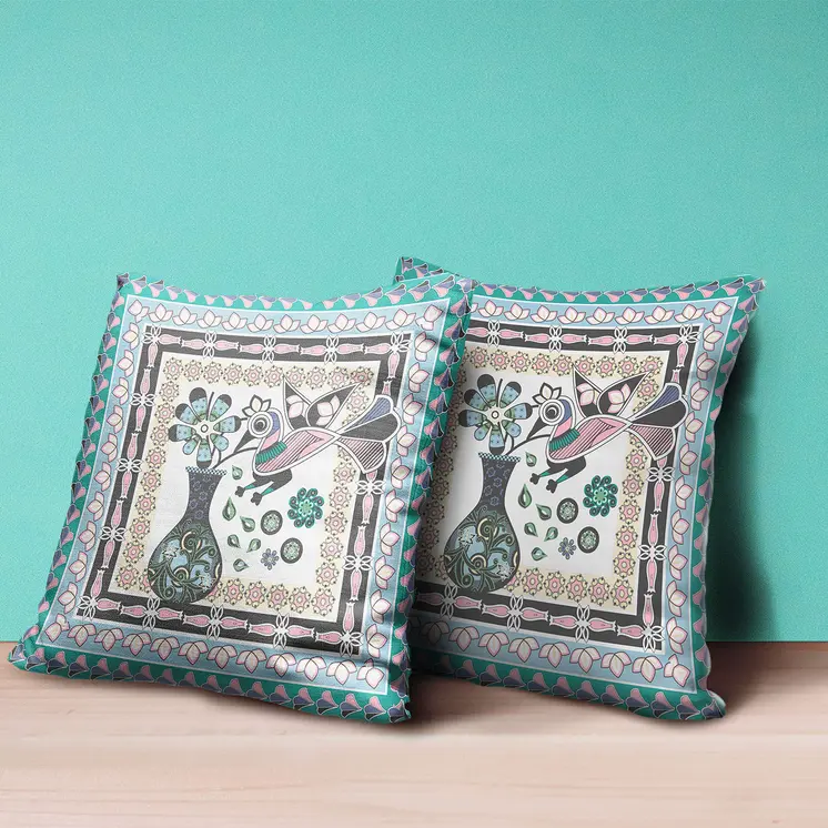 18" x 18" Gray Peacock Blown Seam Floral Indoor Outdoor Throw Pillow