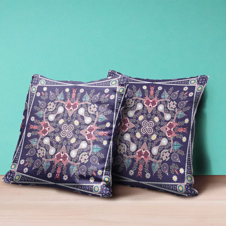 28" x 28" Purple Blown Seam Paisley Indoor Outdoor Throw Pillow
