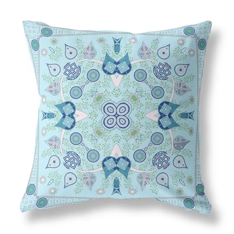 28" X 28" Light White Blown Seam Floral Indoor Outdoor Throw Pillow