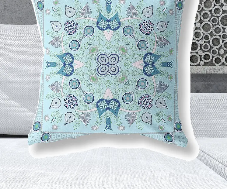 28" X 28" Light White Blown Seam Floral Indoor Outdoor Throw Pillow
