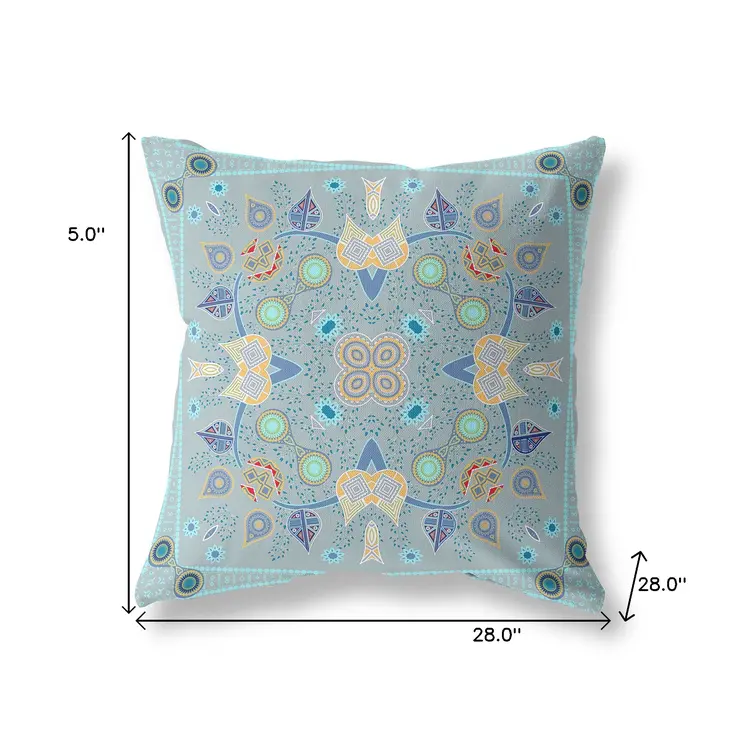 28" X 28" Light Yellow Blown Seam Floral Indoor Outdoor Throw Pillow