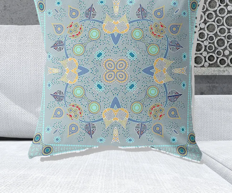 28" X 28" Light Yellow Blown Seam Floral Indoor Outdoor Throw Pillow
