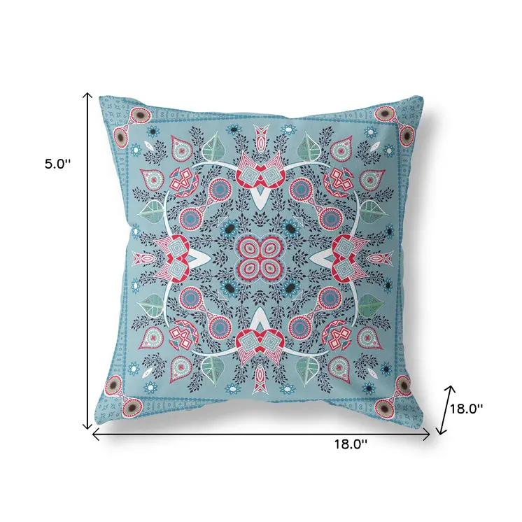 18" X 18" Muted Red Blown Seam Floral Indoor Outdoor Throw Pillow