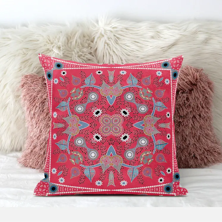 16" x 16" Red Blown Seam Paisley Indoor Outdoor Throw Pillow