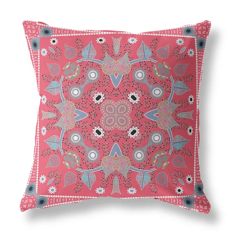 16" x 16" Red Blown Seam Paisley Indoor Outdoor Throw Pillow