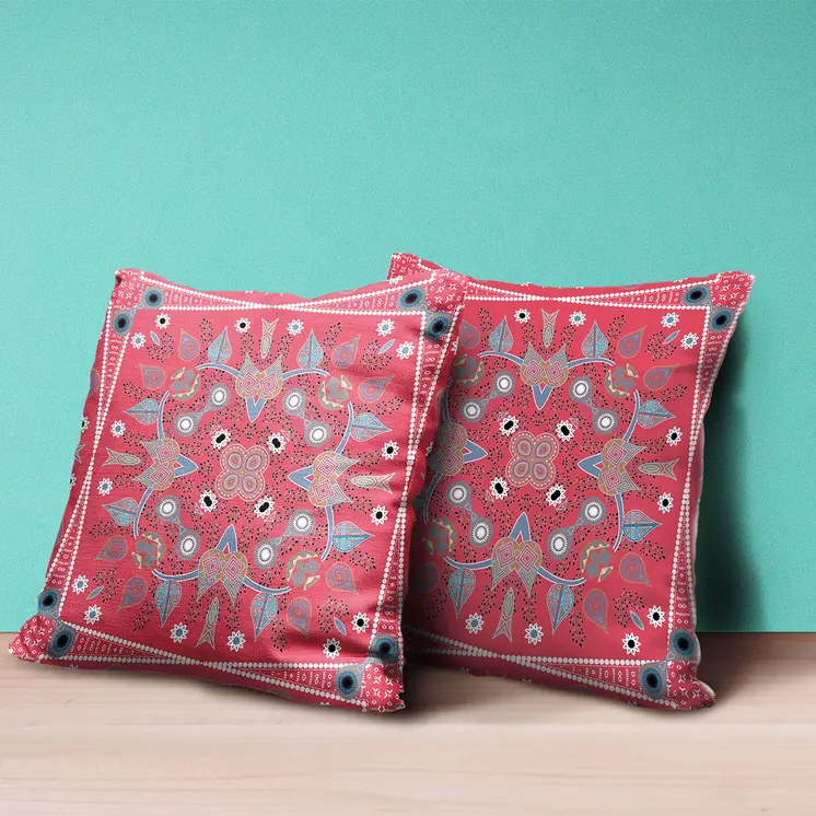 16" x 16" Red Blown Seam Paisley Indoor Outdoor Throw Pillow