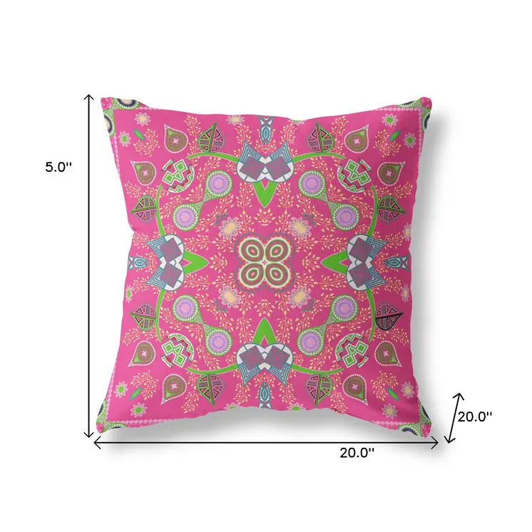 20" x 20" Hot Pink Blown Seam Paisley Indoor Outdoor Throw Pillow