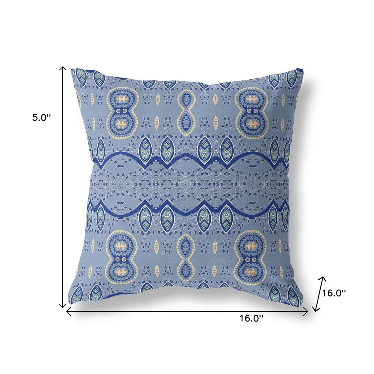 16" X 16" Muted Navy Blown Seam Paisley Indoor Outdoor Throw Pillow