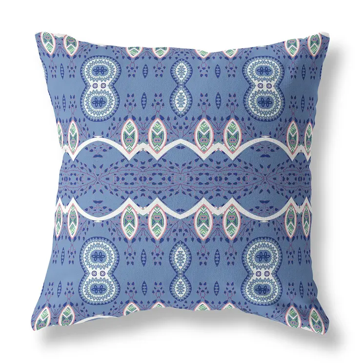 28" X 28" Muted White Blown Seam Paisley Indoor Outdoor Throw Pillow