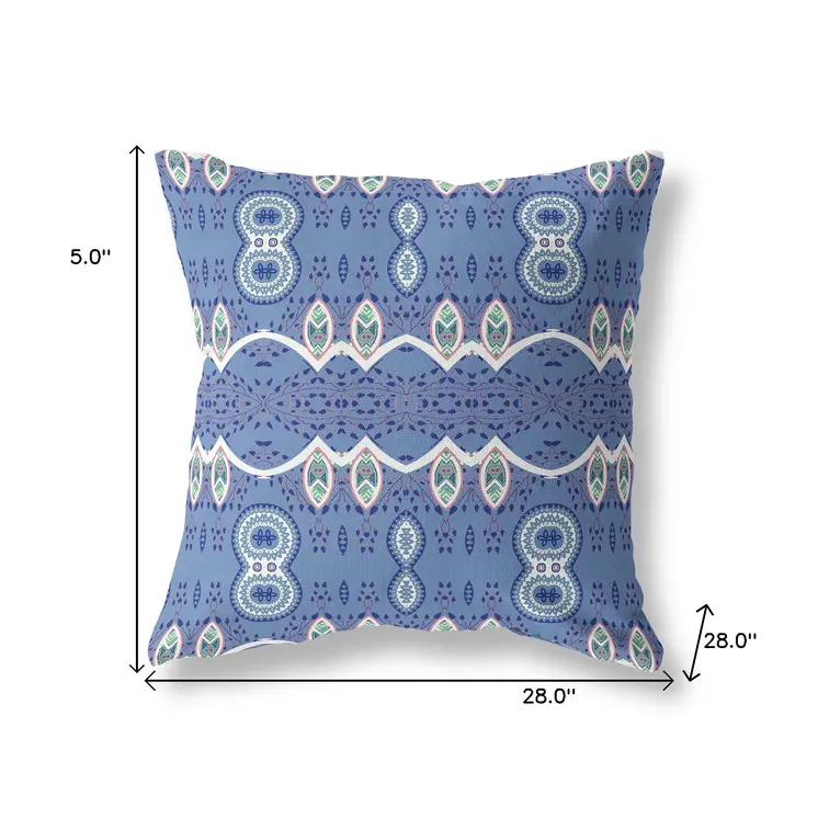 28" X 28" Muted White Blown Seam Paisley Indoor Outdoor Throw Pillow