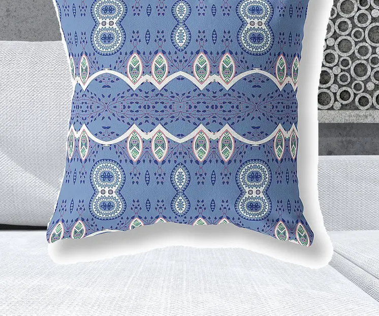 28" X 28" Muted White Blown Seam Paisley Indoor Outdoor Throw Pillow