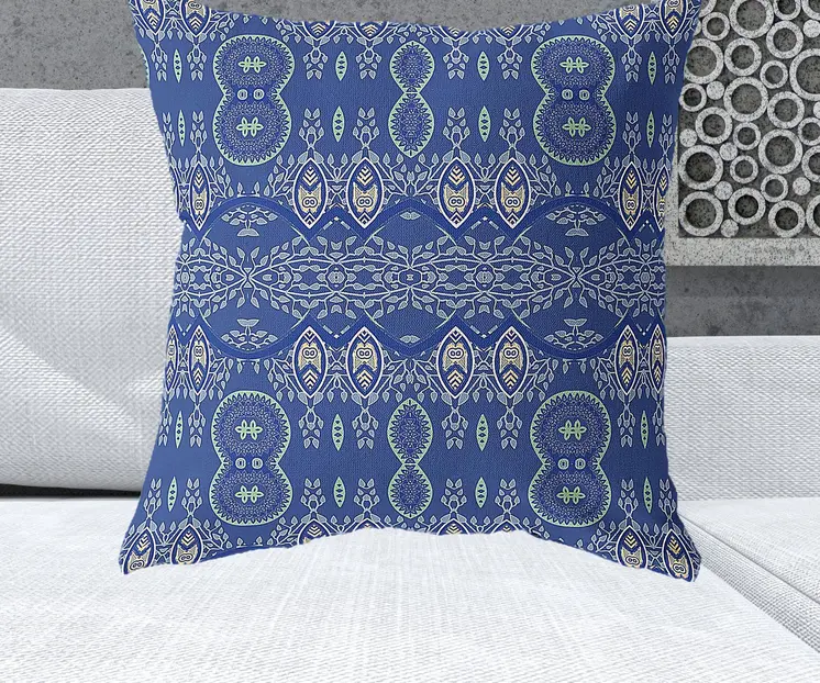 26" X 26" Navy Blue Blown Seam Paisley Indoor Outdoor Throw Pillow