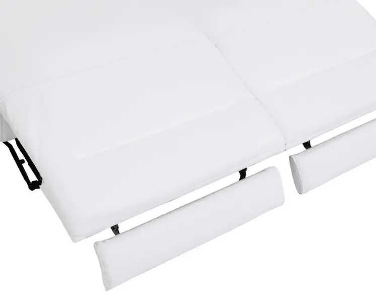 83" White Italian Leather USB Reclining Sofa With Chrome Legs