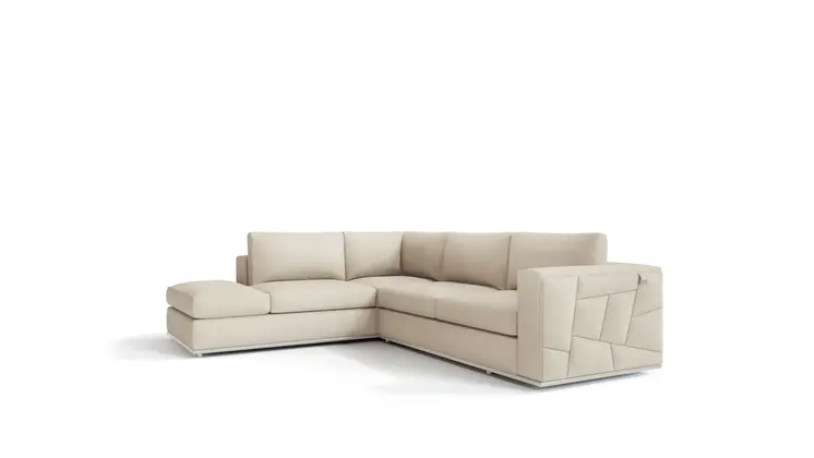 Beige Italian Leather Reclining L Shaped Two Piece Corner Sectional