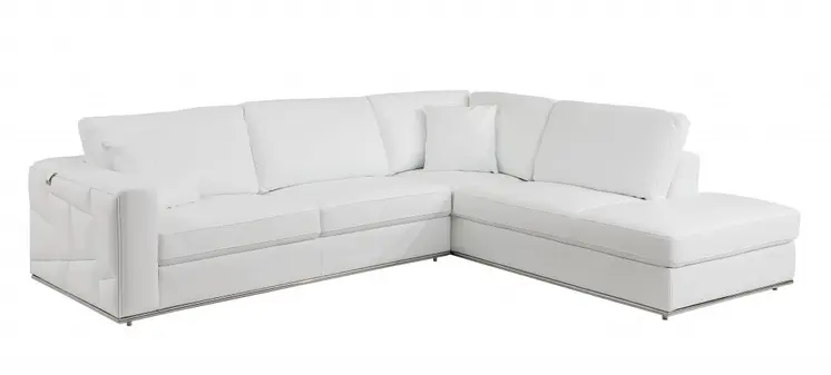 White Italian Leather Reclining L Shaped Two Piece Corner Sectional