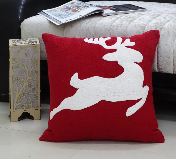20" X 20" Red Deer Zippered Cotton Blend Christmas Reindeer Throw Pillow