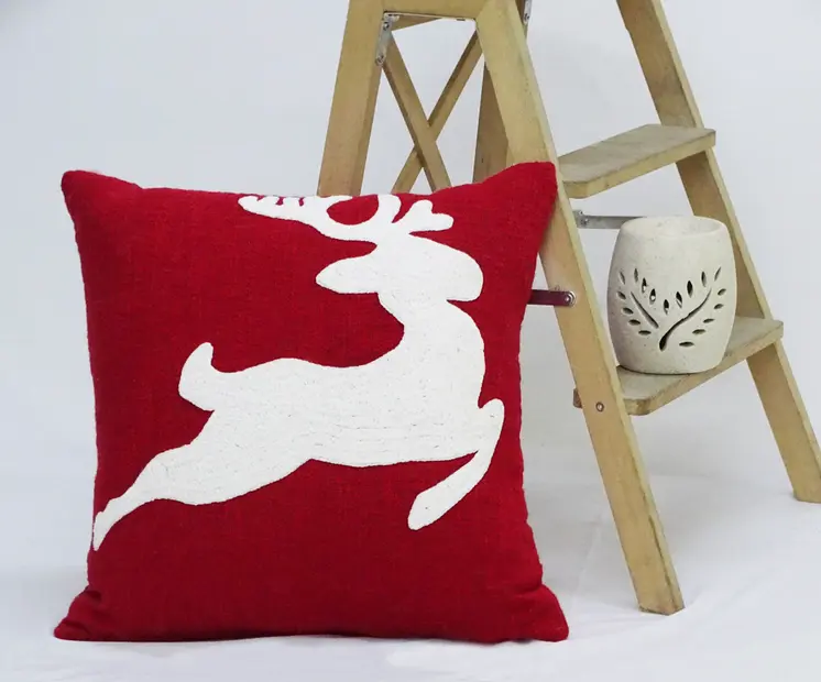 20" X 20" Red Deer Zippered Cotton Blend Christmas Reindeer Throw Pillow